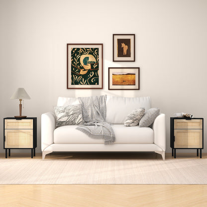Rattan Nightstand Set, 2 Drawer Cabinet, Black Nightstands at Gallery Canada