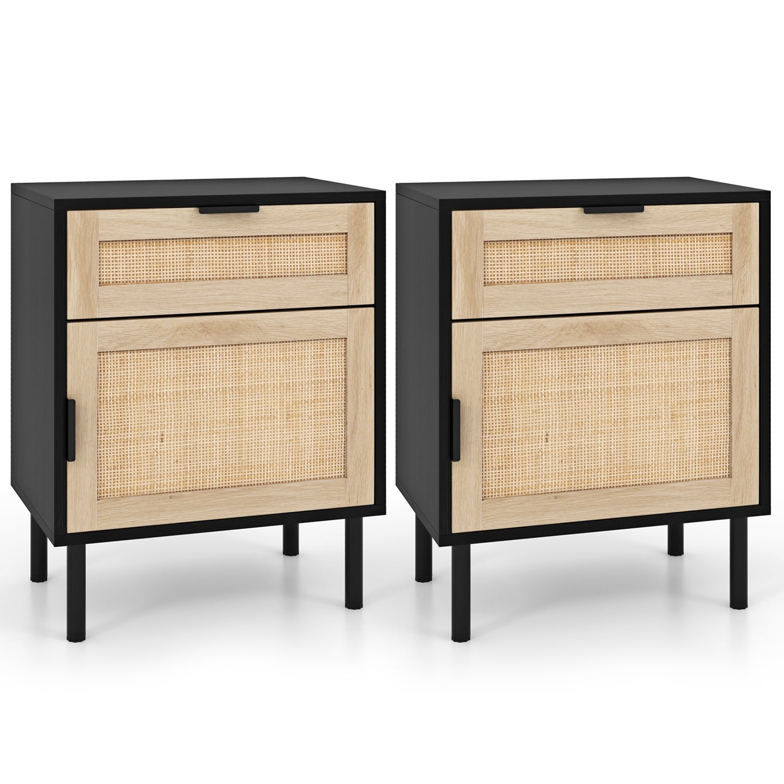 Rattan Nightstand Set, 2 Drawer Cabinet, Black Nightstands Black at Gallery Canada
