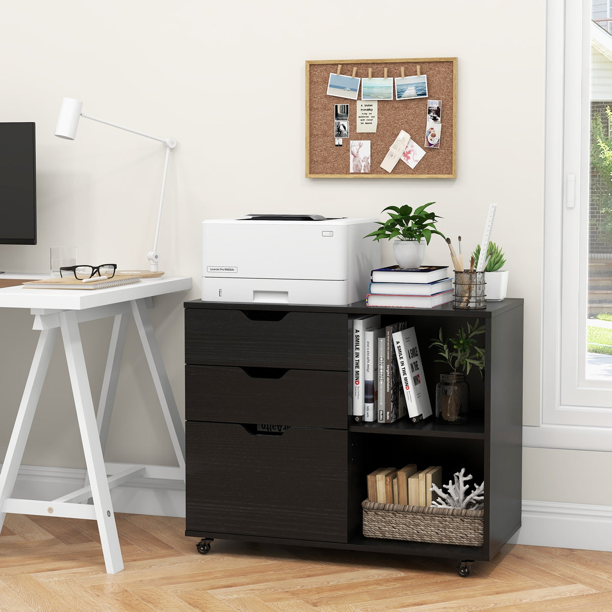 3-Drawer File Cabinet, Adjustable Shelf, Wheels, Letter Size, Black File Cabinets at Gallery Canada