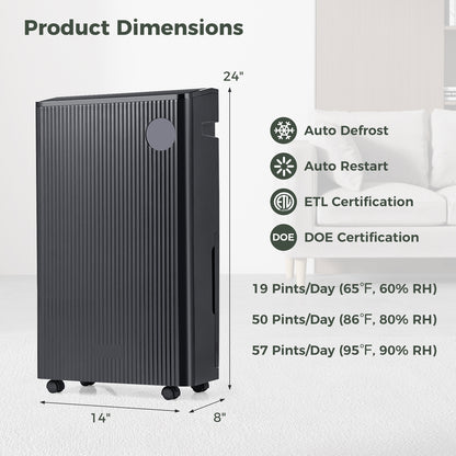 4500 Sq. Ft 57 Pint Quiet Dehumidifier, Basement, 4 Modes, Black Dehumidifiers at Gallery Canada