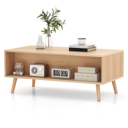 Mid Century Modern Rattan Coffee Table, 2 Storage Drawers, Natural Coffee Tables at Gallery Canada