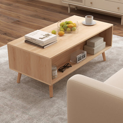 Mid Century Modern Rattan Coffee Table, 2 Storage Drawers, Natural Coffee Tables at Gallery Canada