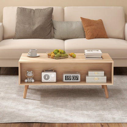 Mid Century Modern Rattan Coffee Table, 2 Storage Drawers, Natural Coffee Tables at Gallery Canada