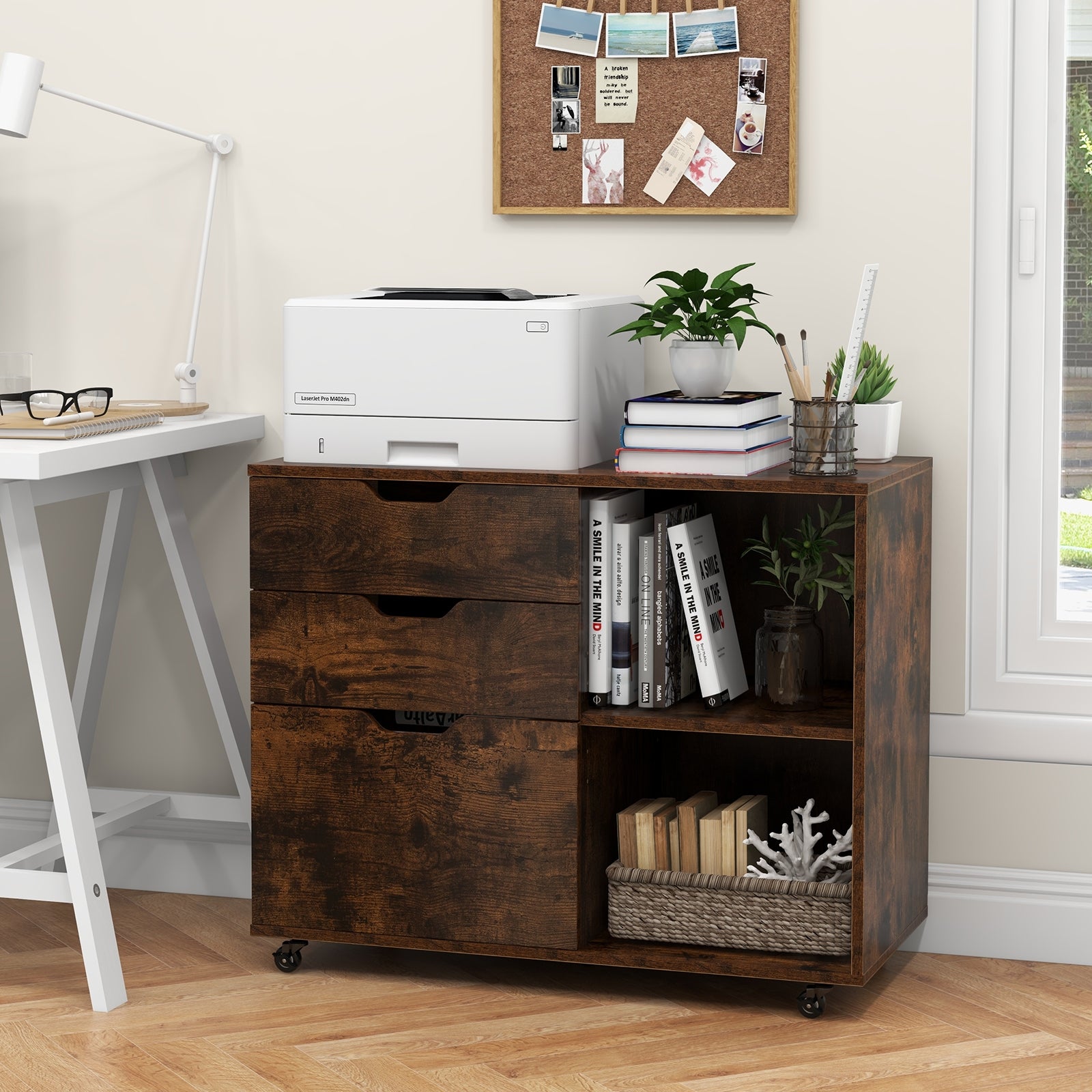 3-Drawer File Cabinet, Adjustable Shelf, Wheels, Letter Size, Rustic Brown File Cabinets at Gallery Canada