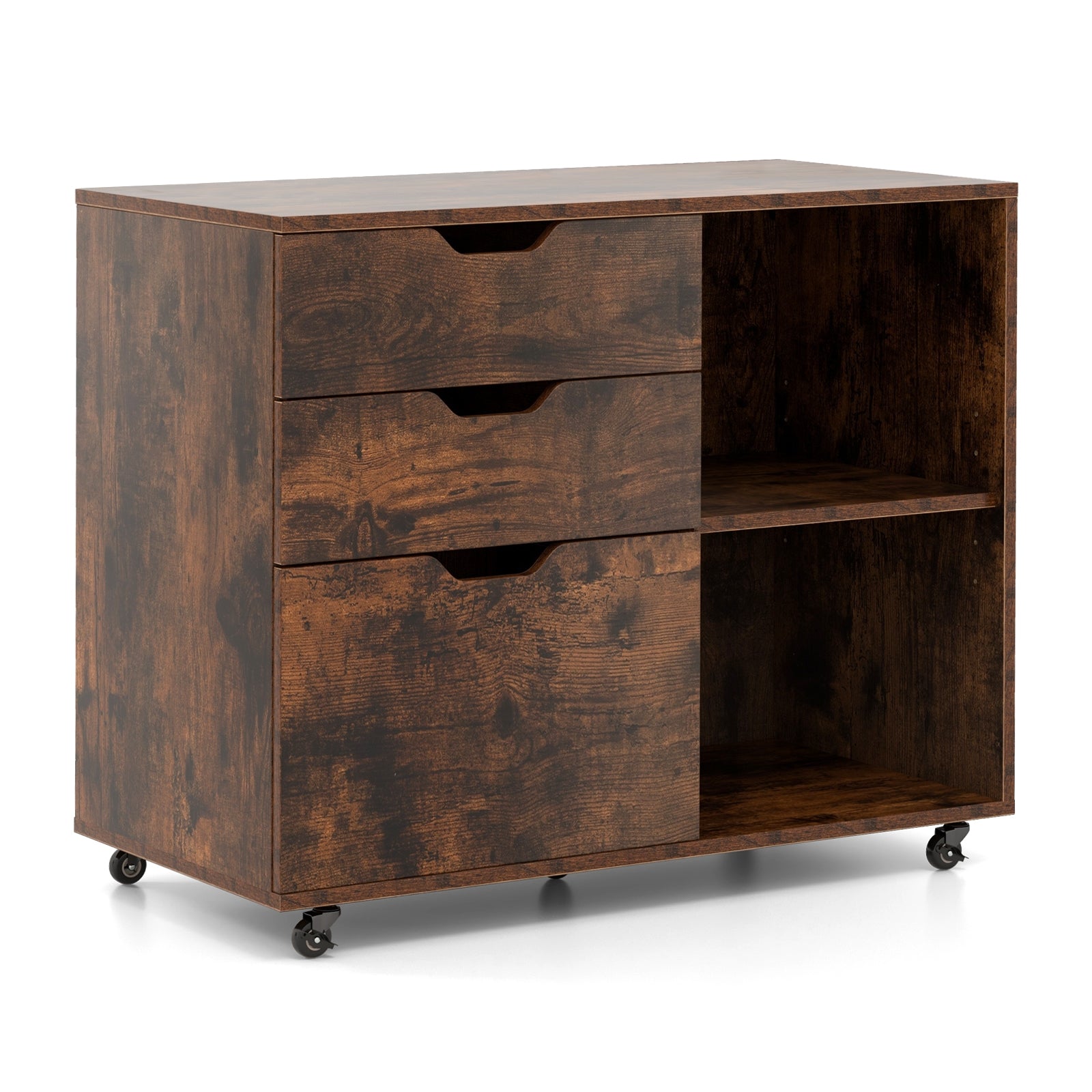 3-Drawer File Cabinet, Adjustable Shelf, Wheels, Letter Size, Rustic Brown File Cabinets at Gallery Canada