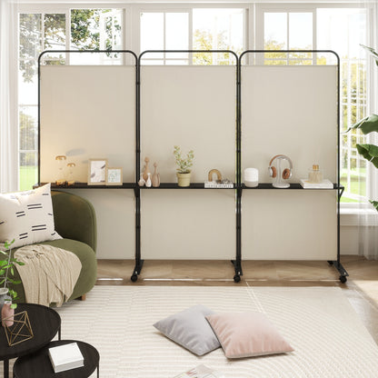 3-Panel Folding Room Divider, 3 Metal Shelves, Lockable Wheels, Beige Room Dividers at Gallery Canada