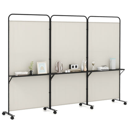 3-Panel Folding Room Divider, 3 Metal Shelves, Lockable Wheels, Beige Room Dividers at Gallery Canada