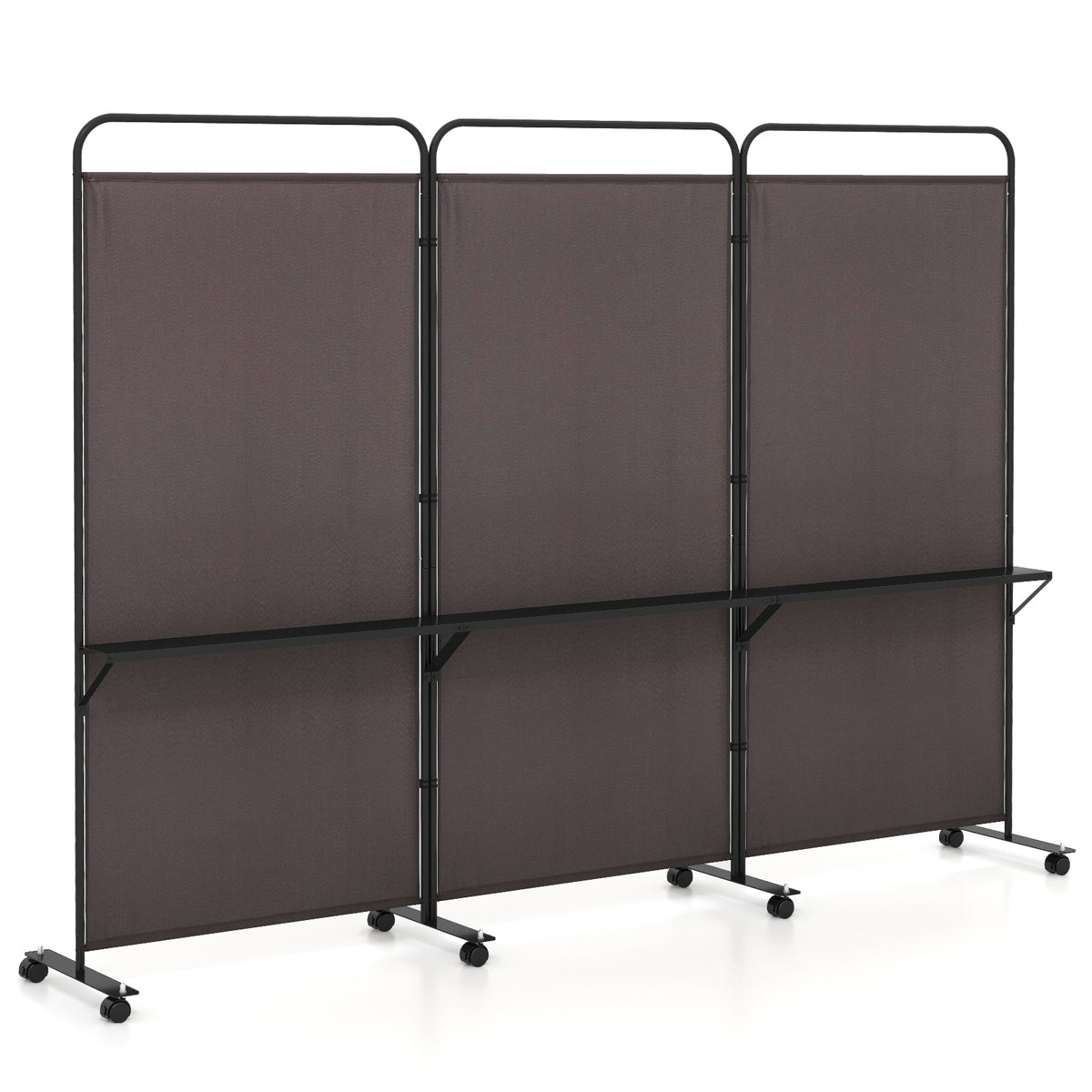 3-Panel Folding Room Divider, 3 Metal Shelves, Lockable Wheels, Brown Room Dividers at Gallery Canada