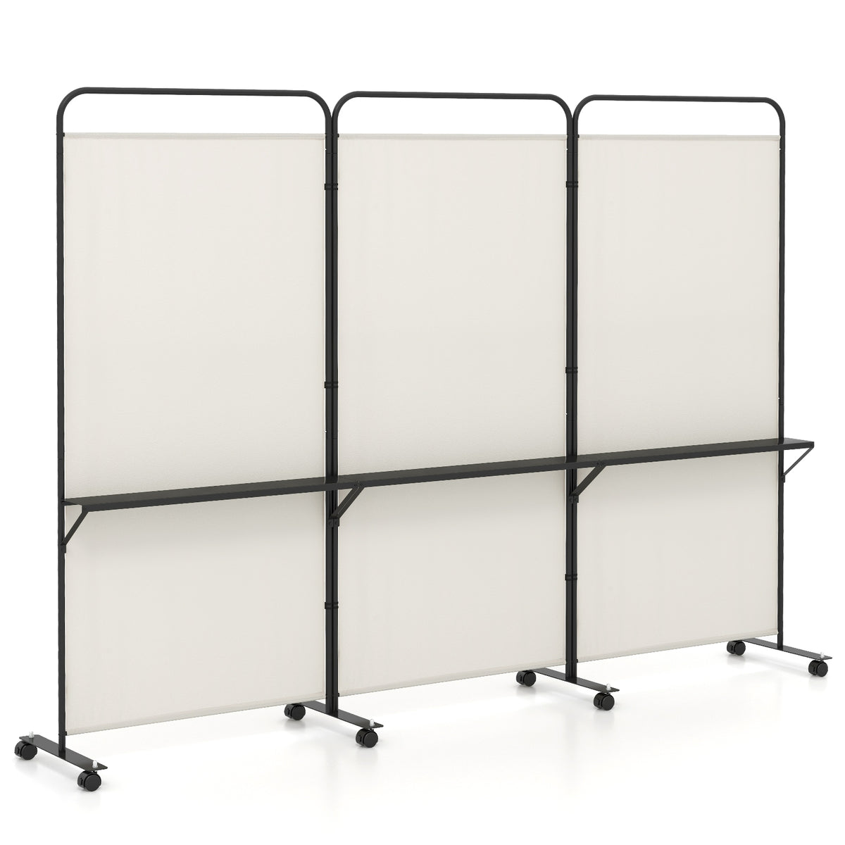 3-Panel Folding Room Divider, 3 Metal Shelves, Lockable Wheels, Beige Room Dividers at Gallery Canada