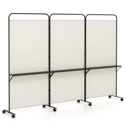 3-Panel Folding Room Divider, 3 Metal Shelves, Lockable Wheels, Beige Room Dividers at Gallery Canada