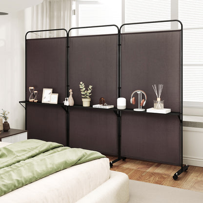 3-Panel Folding Room Divider, 3 Metal Shelves, Lockable Wheels, Brown Room Dividers at Gallery Canada