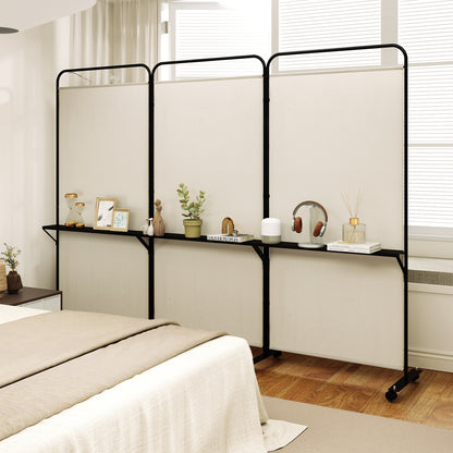 3-Panel Folding Room Divider, 3 Metal Shelves, Lockable Wheels, Beige Room Dividers at Gallery Canada