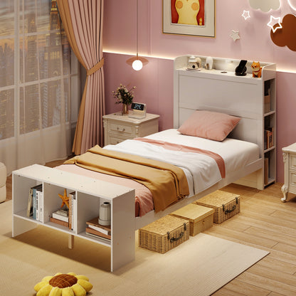 Twin Size Bed Frame With USB Ports, Storage Headboard, Lights, White Simple Bed Frame at Gallery Canada
