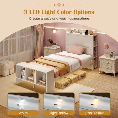 Twin Size Bed Frame With USB Ports, Storage Headboard, Lights, White Simple Bed Frame at Gallery Canada