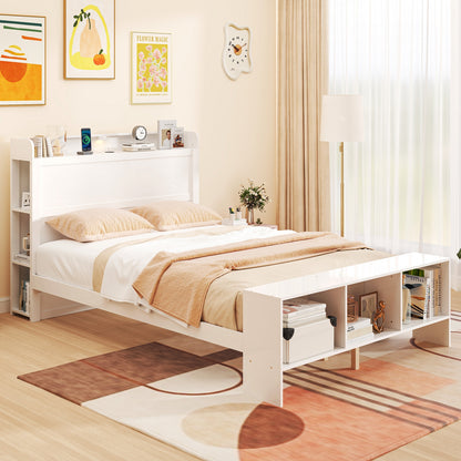 Full Size Bed Frame, 2 USB Ports, Storage Headboard, Lights, White Simple Bed Frame at Gallery Canada