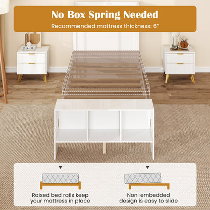 Twin Size Bed Frame With USB Ports, Storage Headboard, Lights, White Simple Bed Frame at Gallery Canada