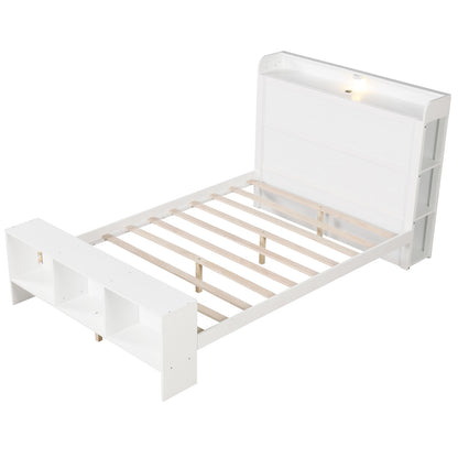 Full Size Bed Frame, 2 USB Ports, Storage Headboard, Lights, White Simple Bed Frame White at Gallery Canada