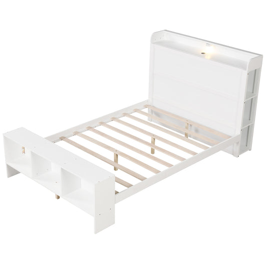 Full Size Bed Frame, 2 USB Ports, Storage Headboard, Lights, White Simple Bed Frame White at Gallery Canada