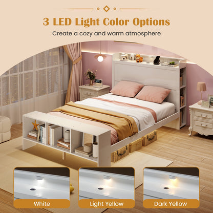 Full Size Bed Frame, 2 USB Ports, Storage Headboard, Lights, White Simple Bed Frame at Gallery Canada