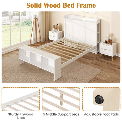Full Size Bed Frame, 2 USB Ports, Storage Headboard, Lights, White Simple Bed Frame at Gallery Canada