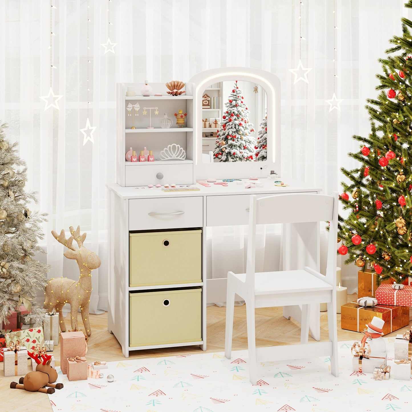 Kids Vanity Set With Lighted Mirror, Makeup Desk And Chair, White Kids Vanities at Gallery Canada