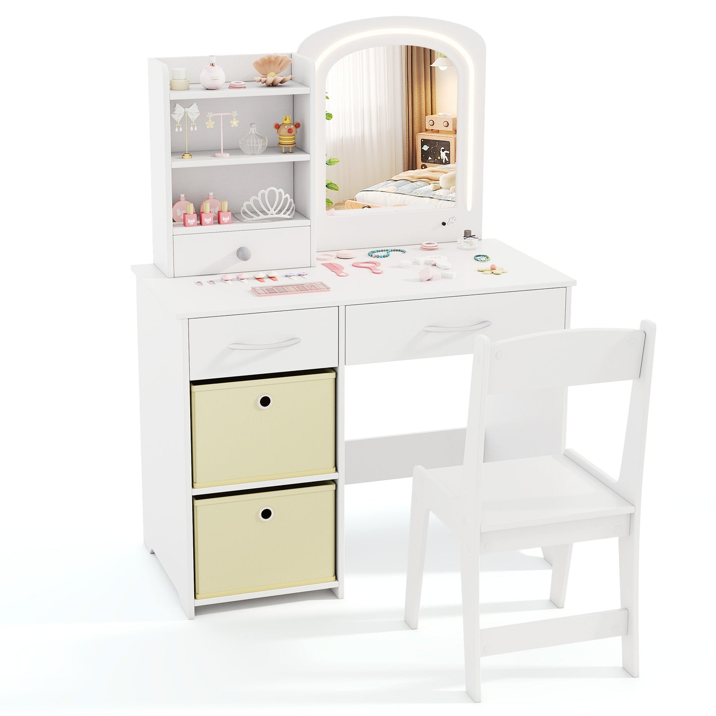 Kids Vanity Set With Lighted Mirror, Makeup Desk And Chair, White Kids Vanities at Gallery Canada