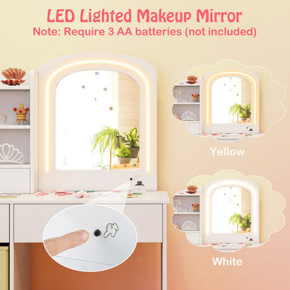 Kids Vanity Set With Lighted Mirror, Makeup Desk And Chair, White Kids Vanities at Gallery Canada