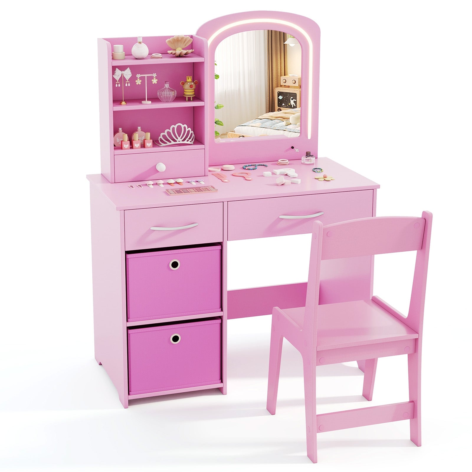 Kids Vanity Set With Lighted Mirror, Makeup Desk And Chair, White Kids Vanities at Gallery Canada