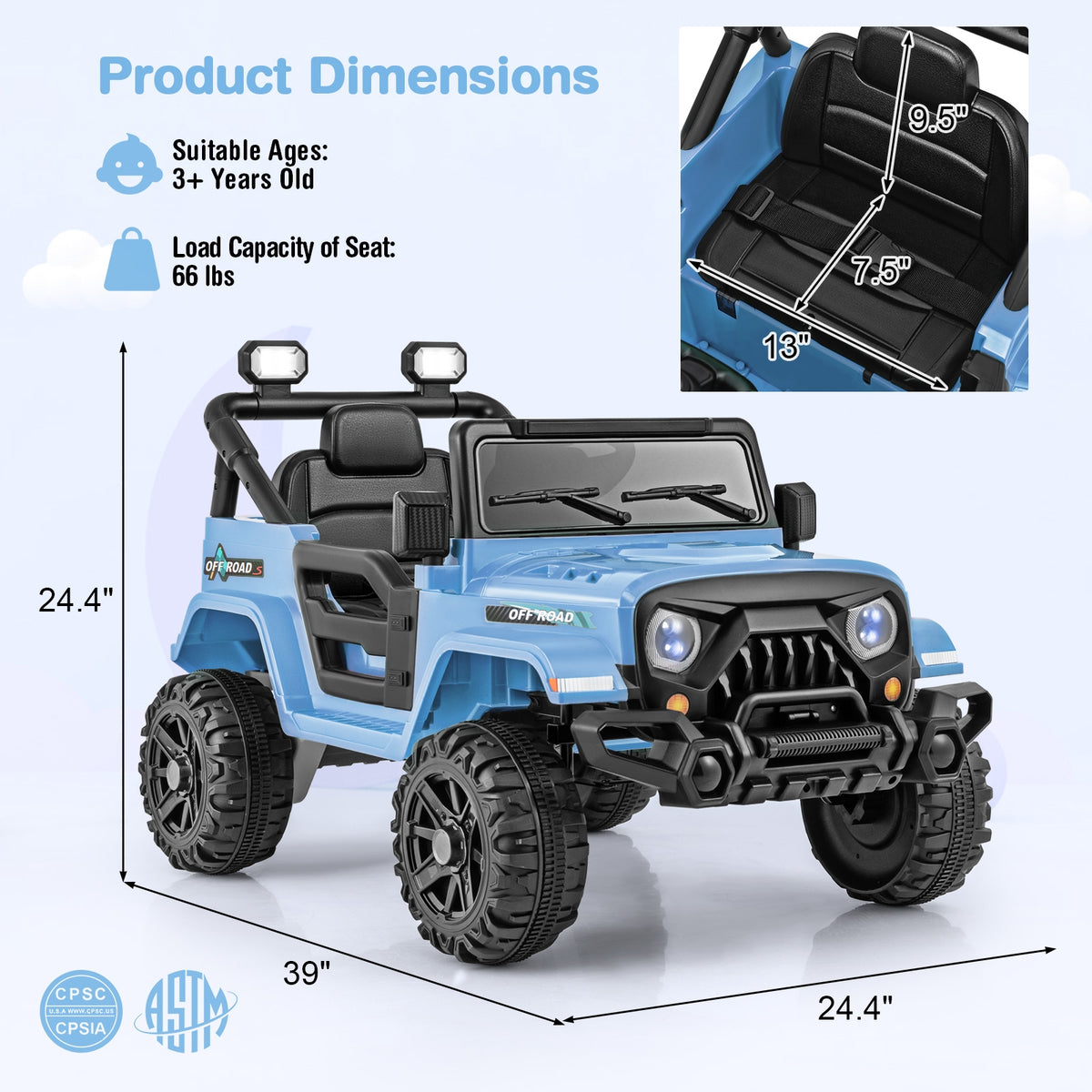12V Kids Ride On Truck, Remote Control, Threaded Wheels, 3 Speeds, Navy Powered Ride On Toys at Gallery Canada