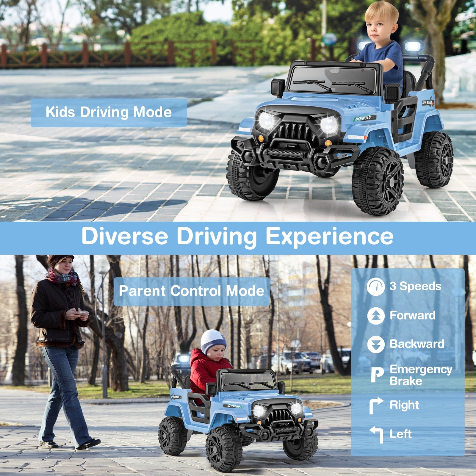 12V Kids Ride On Truck, Remote Control, Threaded Wheels, 3 Speeds, Navy Powered Ride On Toys at Gallery Canada