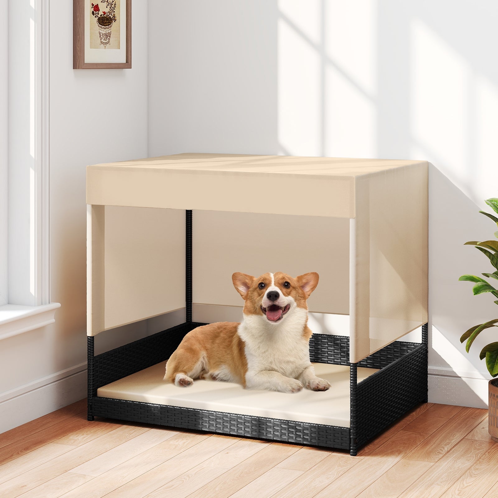 Elevated Wicker Dog House, Small To Medium Breeds, Black Dog Supplies at Gallery Canada