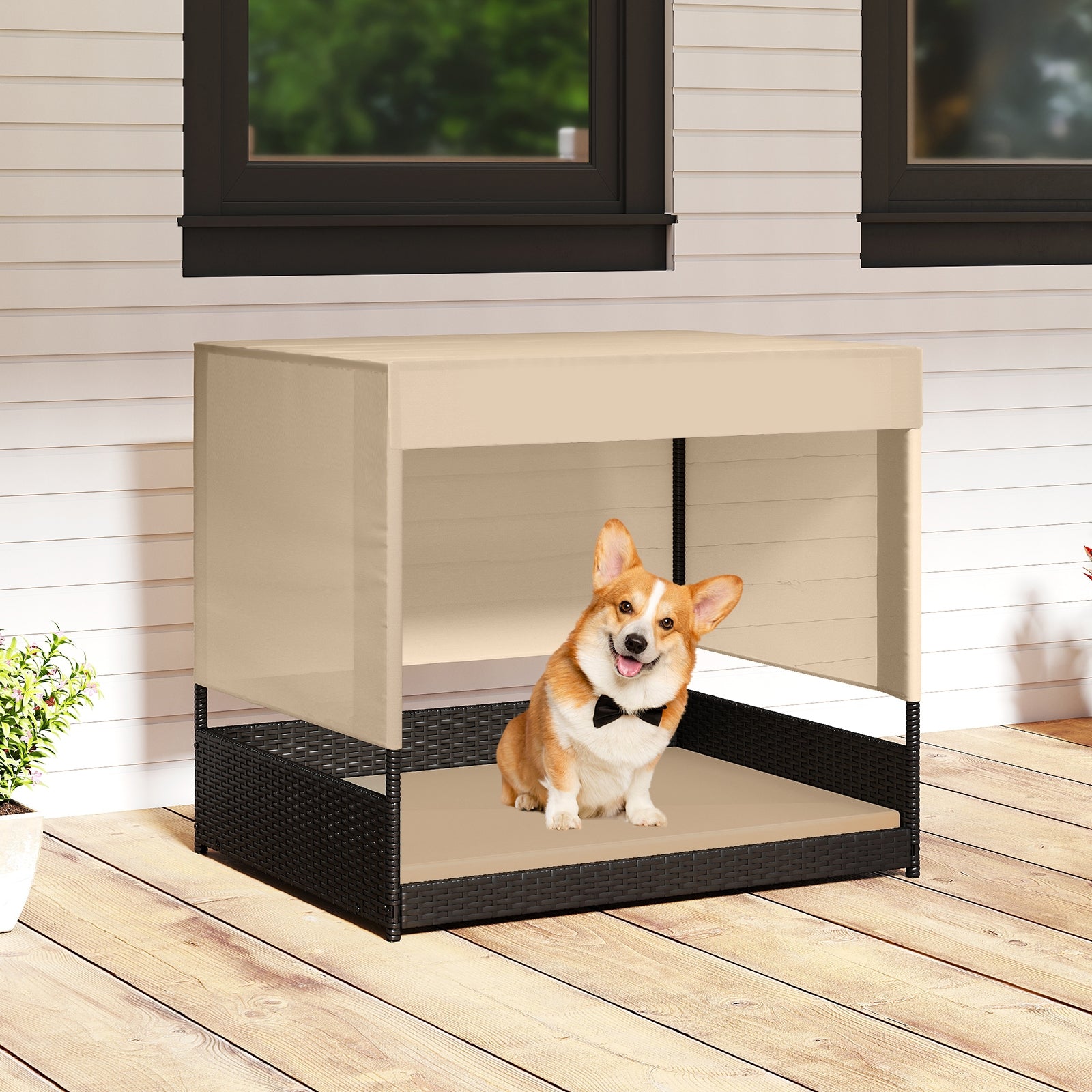 Elevated Wicker Dog House, Small To Medium Breeds, Black Dog Supplies at Gallery Canada
