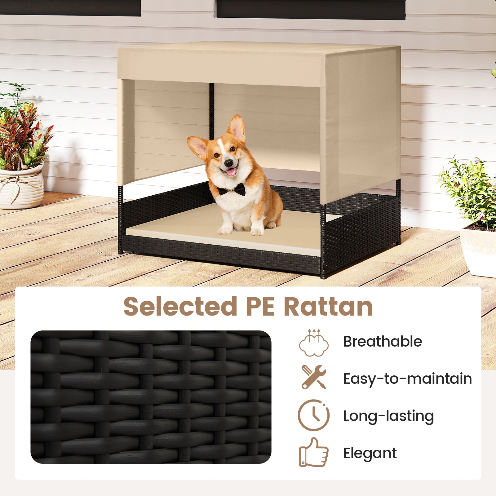Elevated Wicker Dog House, Small To Medium Breeds, Black Dog Supplies at Gallery Canada