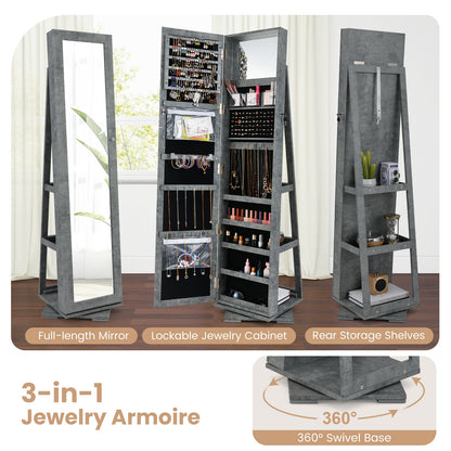 360° Rotatable 2-in-1 Lockable Jewelry Cabinet, Full-Length Mirror, Green Jewelry Armoires at Gallery Canada