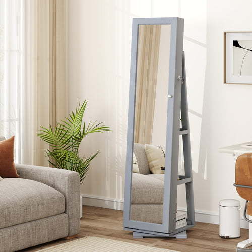 Rotatable 2-in-1 Lockable Jewelry Cabinet, Full-Length Mirror, Gray