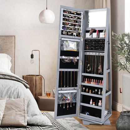 Rotatable 2-in-1 Lockable Jewelry Cabinet, Full-Length Mirror, Gray Jewelry Armoires at Gallery Canada