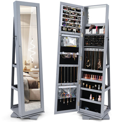Rotatable 2-in-1 Lockable Jewelry Cabinet, Full-Length Mirror, Gray Jewelry Armoires at Gallery Canada