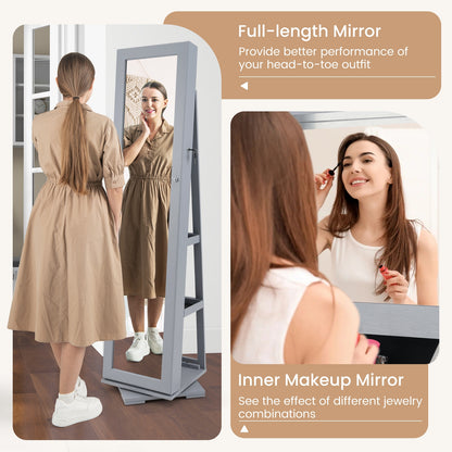 Rotatable 2-in-1 Lockable Jewelry Cabinet, Full-Length Mirror, Gray Jewelry Armoires at Gallery Canada