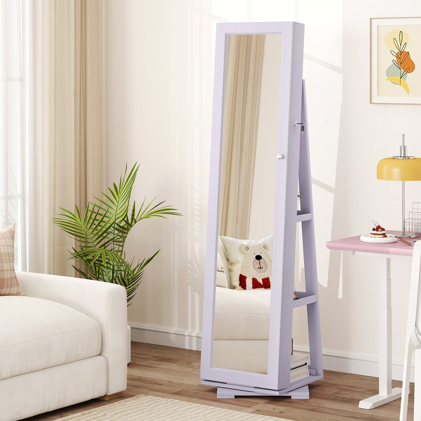 Rotatable 2-in-1 Lockable Jewelry Cabinet, Full-Length Mirror, Purple Jewelry Armoires at Gallery Canada