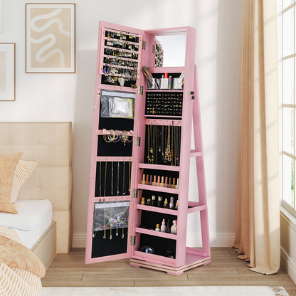 Rotatable 2-in-1 Lockable Jewelry Cabinet, Full-Length Mirror, Pink Jewelry Armoires at Gallery Canada