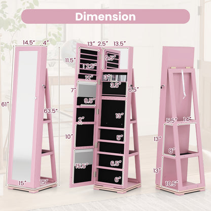 Rotatable 2-in-1 Lockable Jewelry Cabinet, Full-Length Mirror, Pink Jewelry Armoires at Gallery Canada