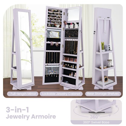 Rotatable 2-in-1 Lockable Jewelry Cabinet, Full-Length Mirror, Purple Jewelry Armoires at Gallery Canada