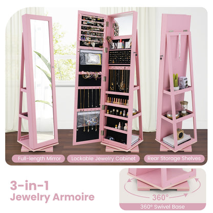Rotatable 2-in-1 Lockable Jewelry Cabinet, Full-Length Mirror, Pink Jewelry Armoires at Gallery Canada