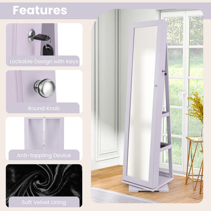 Rotatable 2-in-1 Lockable Jewelry Cabinet, Full-Length Mirror, Purple Jewelry Armoires at Gallery Canada