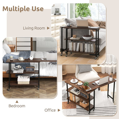 360° Rotating Sofa Side Table, 2-Tier Storage Shelves, Walnut L-Shaped Desks at Gallery Canada