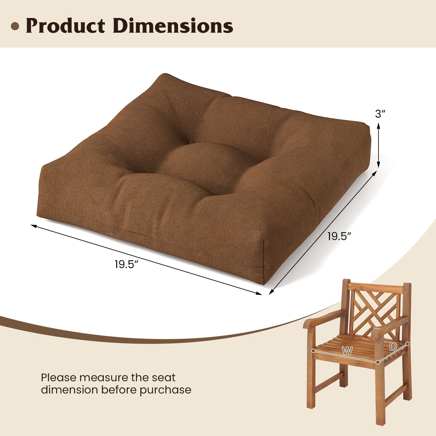 21 Inch x 21 Inch Patio Chair Seat Cushion, Indoor Outdoor, Coffee Outdoor Furniture Accessories at Gallery Canada