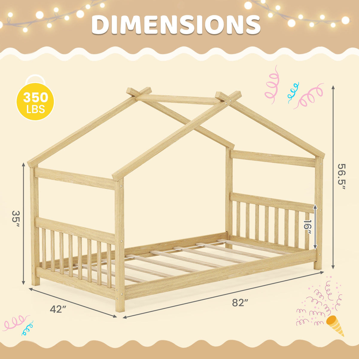 Twin Size Wooden House Bed With Roof, Natural Simple Bed Frame at Gallery Canada