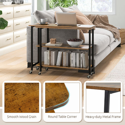 360° Rotating Side Table, 2-Tier Storage Shelves, Brown L-Shaped Desks at Gallery Canada