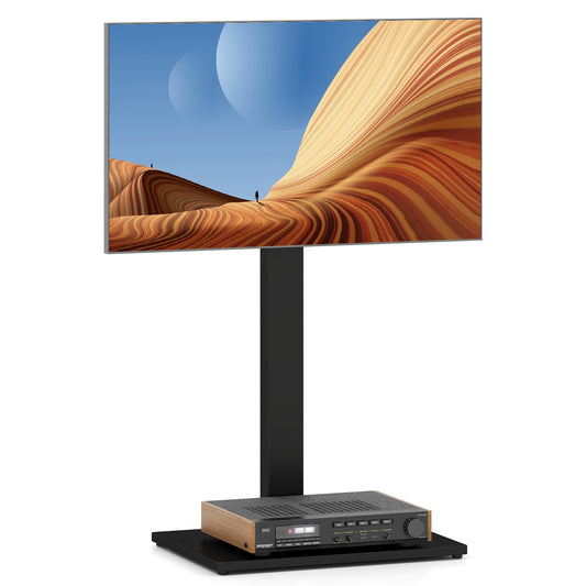 Height Adjustable Floor TV Stand, AV Shelf, 32-70 Inch, Black Entertainment Centers & TV Stands Black at Gallery Canada