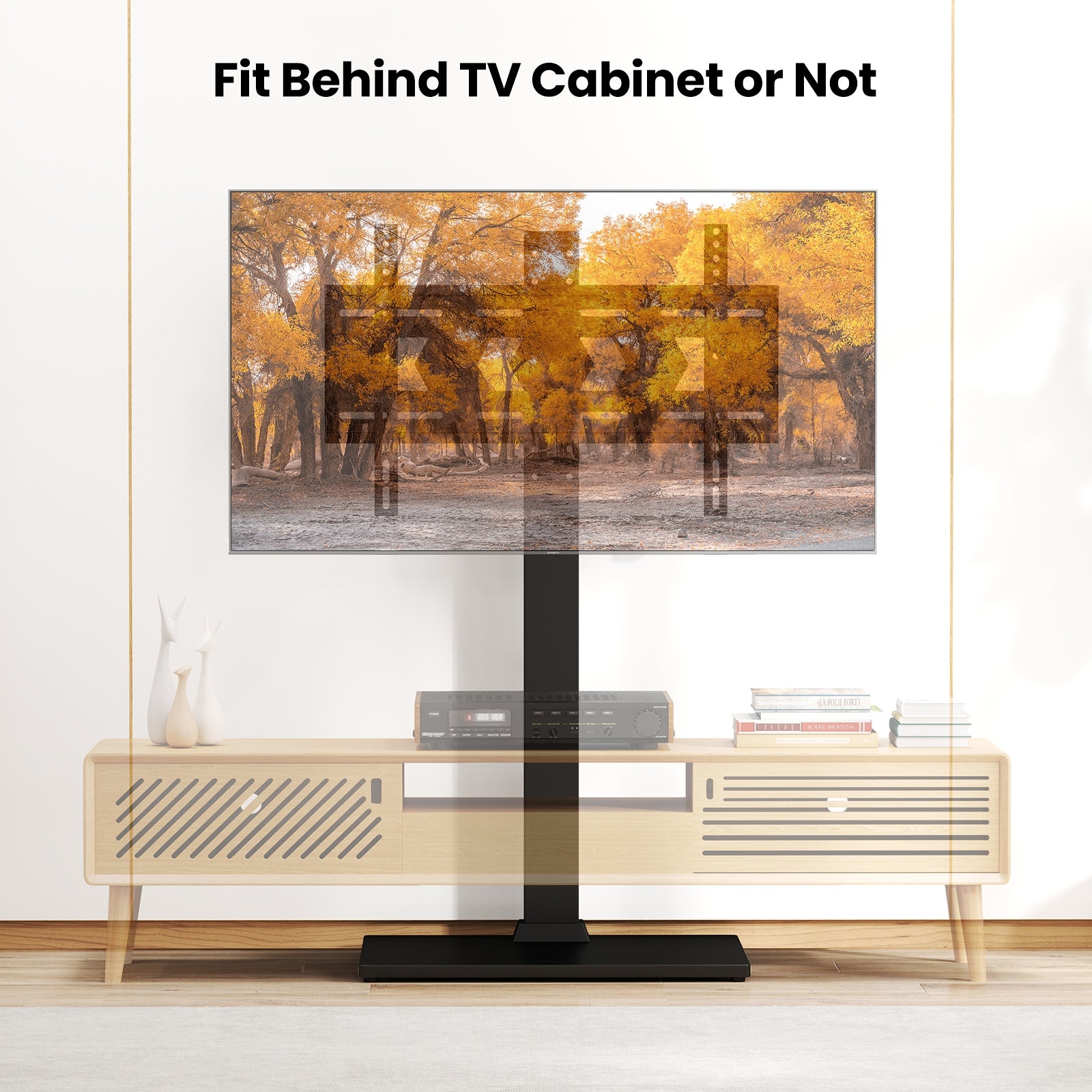 Height Adjustable Floor TV Stand, AV Shelf, 32-70 Inch, Black Entertainment Centers & TV Stands at Gallery Canada